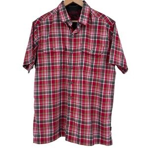 Kuhl Eluxur Mens Red Plaid Short Sleeve Button Down Shirt Medium